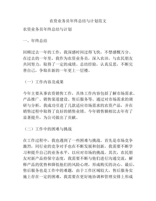 农资业务员年终总结与计划范文