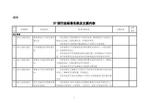 37项行业标准名称及主要内容