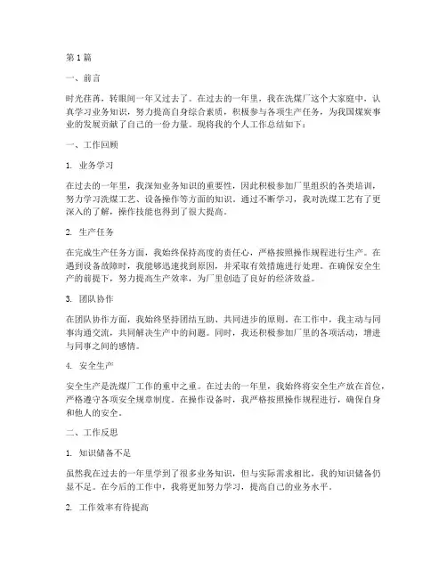 洗煤厂个人工作总结范文(3篇)