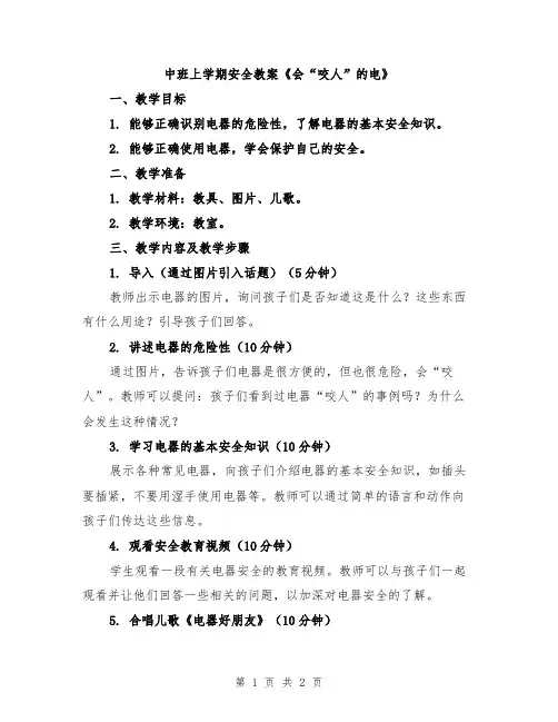 中班上学期安全教案《会“咬人”的电》