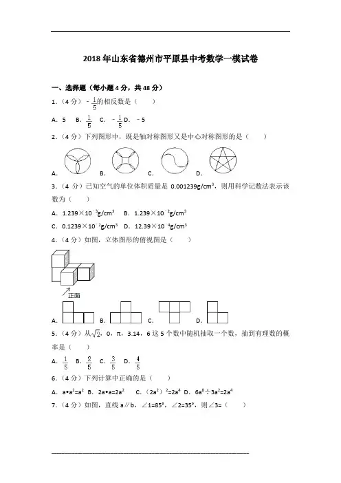 【真卷】2018年山东省德州市平原县中考数学一模试卷(解析版)含参考答案