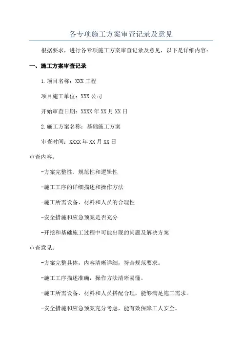 各专项施工方案审查记录及意见