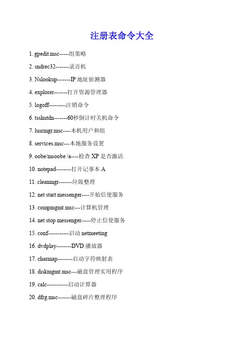 注册表命令注释大全