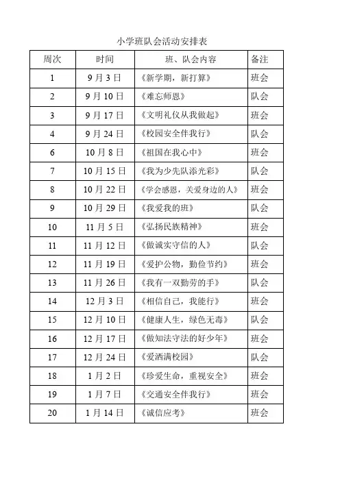 小学班队会活动安排表