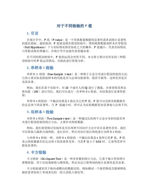 对于不同检验的P值