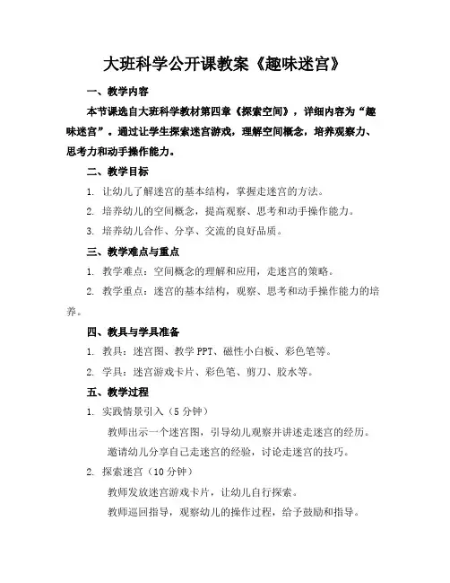大班科学公开课教案《趣味迷宫》