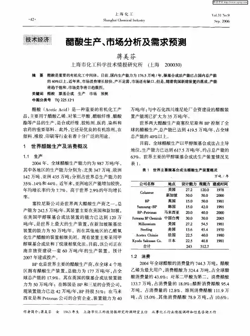 醋酸生产、市场分析及需求预测