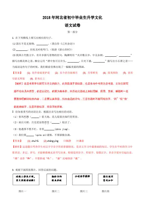 河北省2018年中考语文试题含答案解析