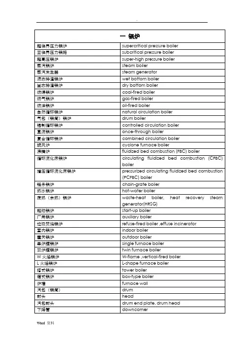 火力发电厂常用词汇汇总