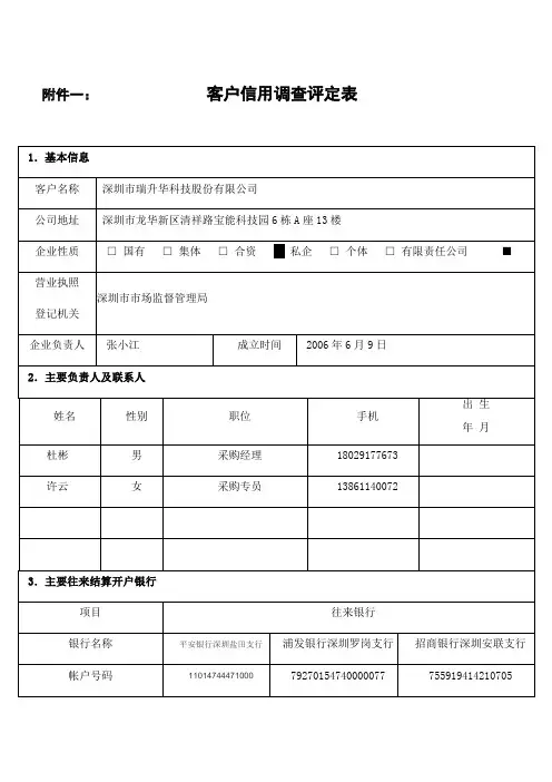 客户信用调查评定表