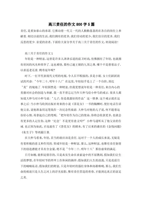 高三责任的作文800字5篇
