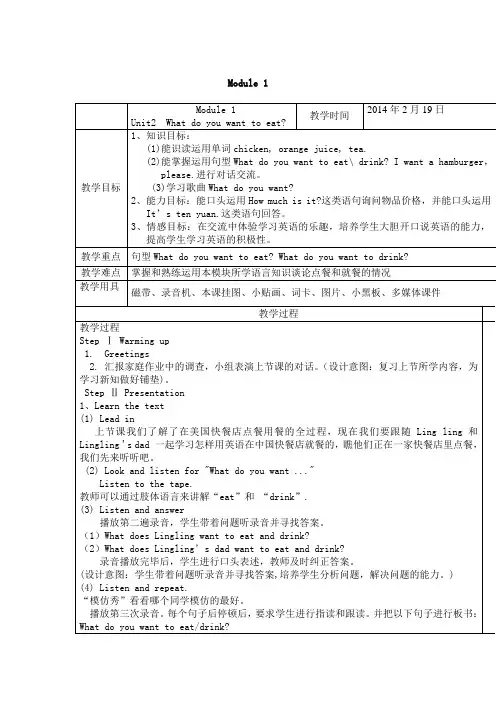 英语外研版六年级下Module1Unit2教案