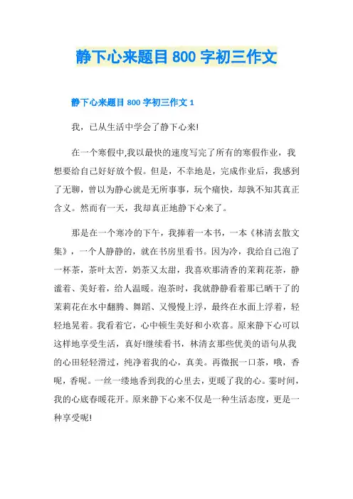 静下心来题目800字初三作文