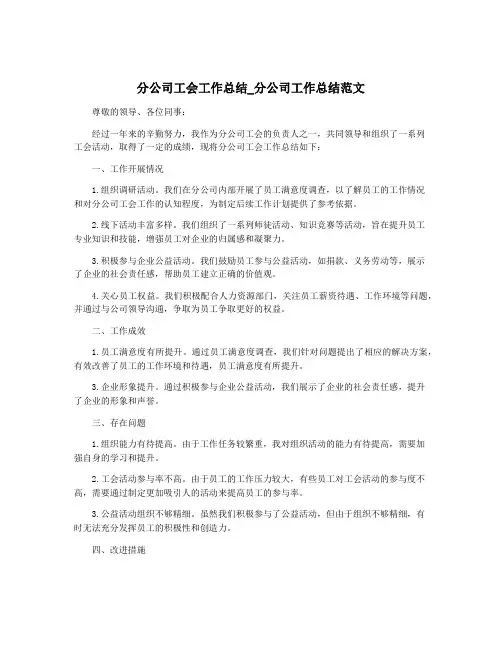 分公司工会工作总结_分公司工作总结范文