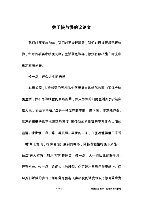 关于快与慢的议论文