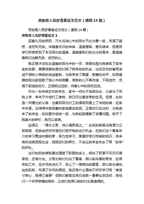 资助育人筑梦青春征文范文（通用14篇）