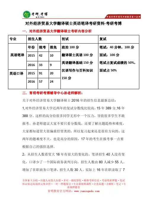 2017年对外经济贸易大学翻译硕士考研参考书