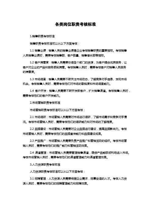 各类岗位职责考核标准