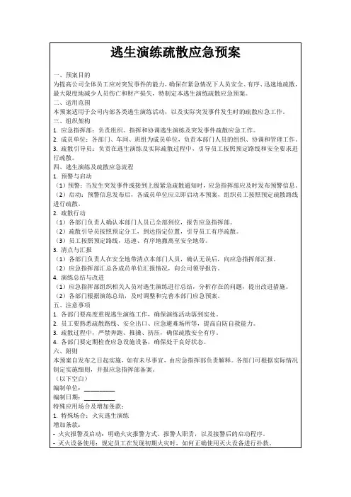 逃生演练疏散应急预案