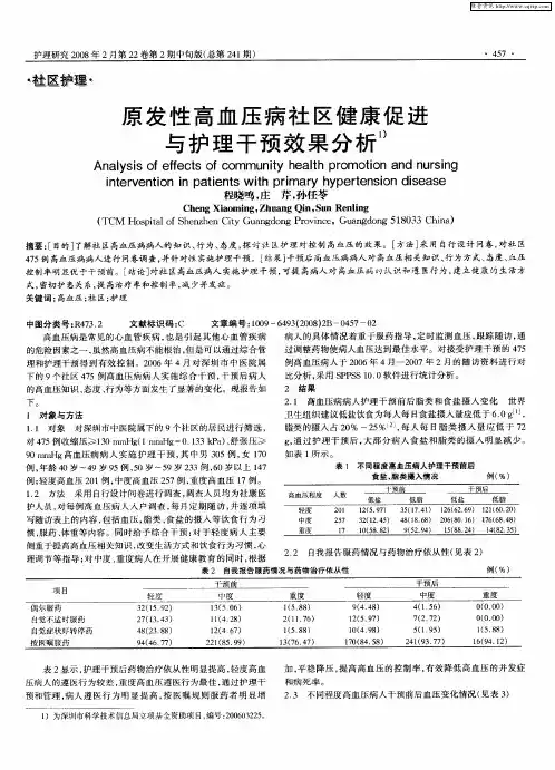 原发性高血压病社区健康促进与护理干预效果分析