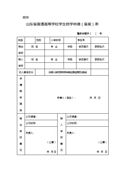 转学申请表