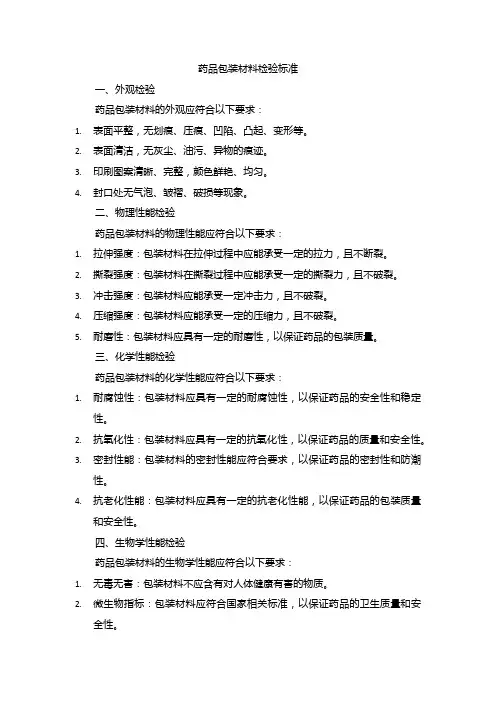 药品包装材料检验标准