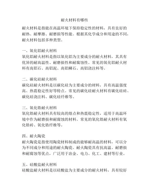 耐火材料有哪些