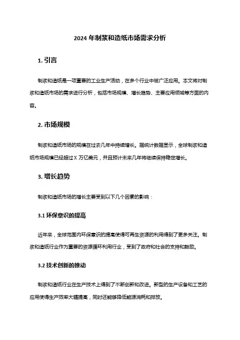2024年制浆和造纸市场需求分析