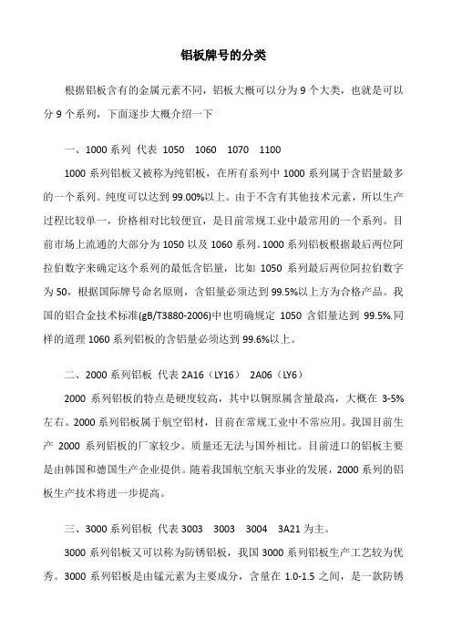 铝板牌号的分类