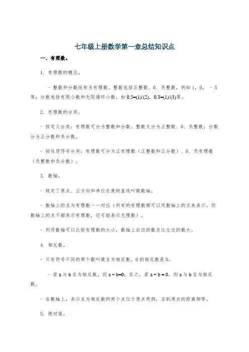 七年级上册数学第一章总结知识点
