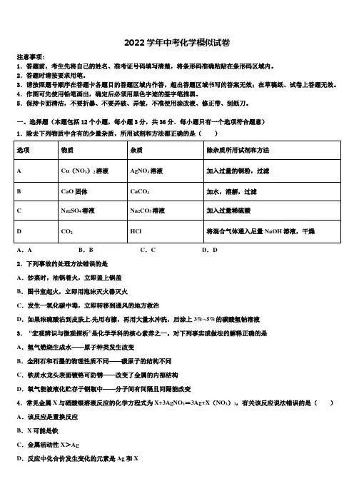 2022年贵州省(黔东南,黔南,黔西南)中考联考化学试卷(含解析)