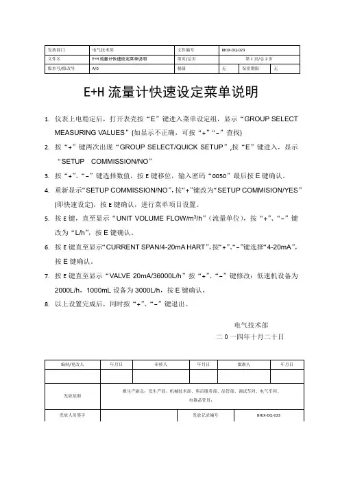 E+H流量计设定