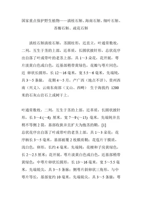 国家重点保护野生植物——滇桂石斛、海南石斛、细叶石斛、苏瓣石斛、疏花石斛