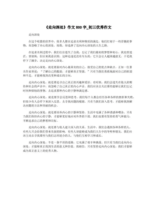 《走向深处》作文800字_初三优秀作文