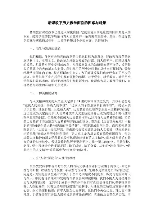 新课改下历史教学面临的困惑与对策