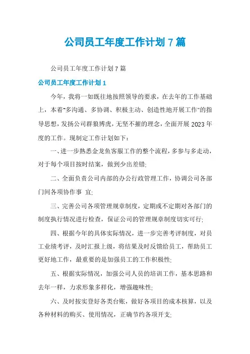 公司员工年度工作计划7篇