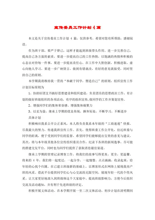 宣传委员工作计划4篇
