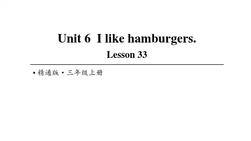人教精通版2020-2021学年三年级英语上册Unit 6 I like hamburgers Lesson 33课件