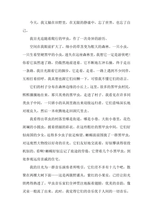 《草虫的村落》阅读及参考答案