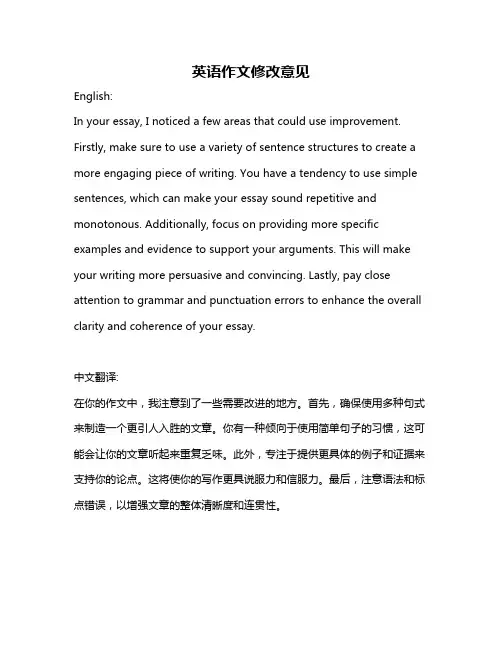 英语作文修改意见