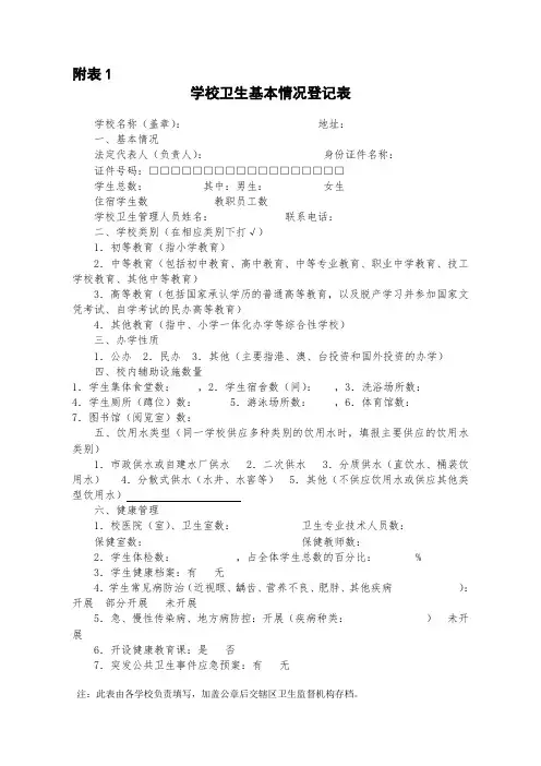 学校卫生基本情况登记表