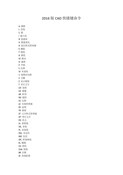 2016版CAD快捷键命令