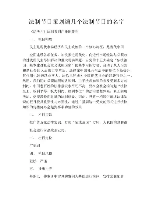 法制节目策划编几个法制节目的名字