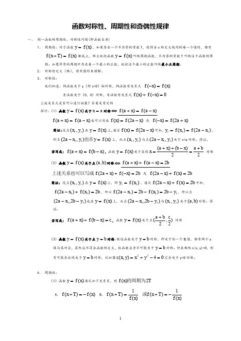 高中数学函数对称性、周期性和奇偶性的规律总结大全