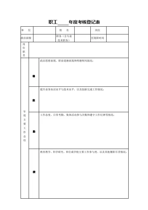 职工年度考核登记表