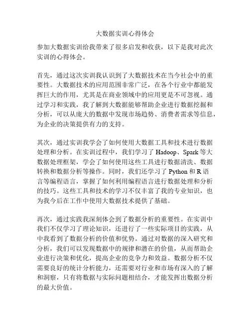 大数据实训心得体会