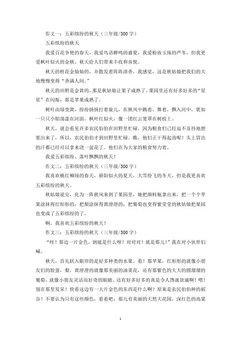 精选五彩缤纷的秋天三年级作文300字