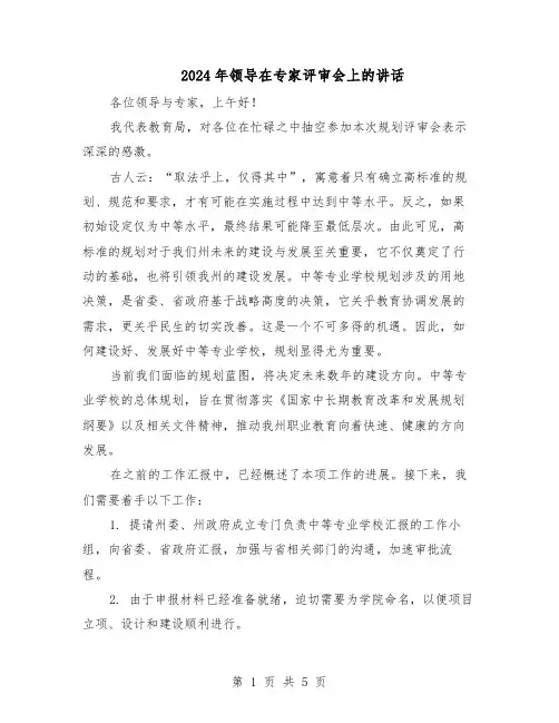 2024年领导在专家评审会上的讲话（3篇）