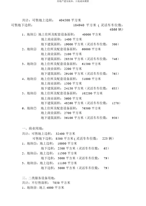 房地产建安成本、土地成本测算