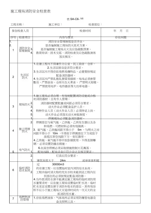 施工现场消防安全检查表